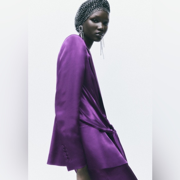 Zara Satin Effect Tie Front Blazer - Picture 10 of 13